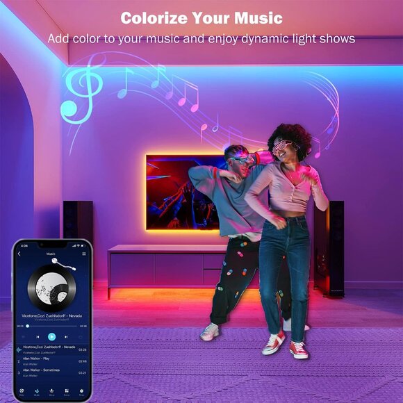 Led Lights for Bedroom 100 ft (2 Rolls) Music Sync Color Changing  w/Remote App - Picture 4 of 5